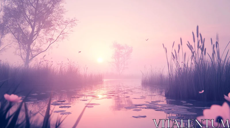 Serene Waterscape at Sundown AI Image