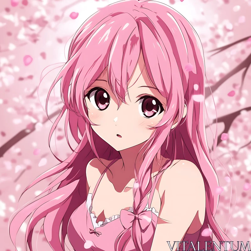 Wistful Anime Girl with Pink Hair AI Image