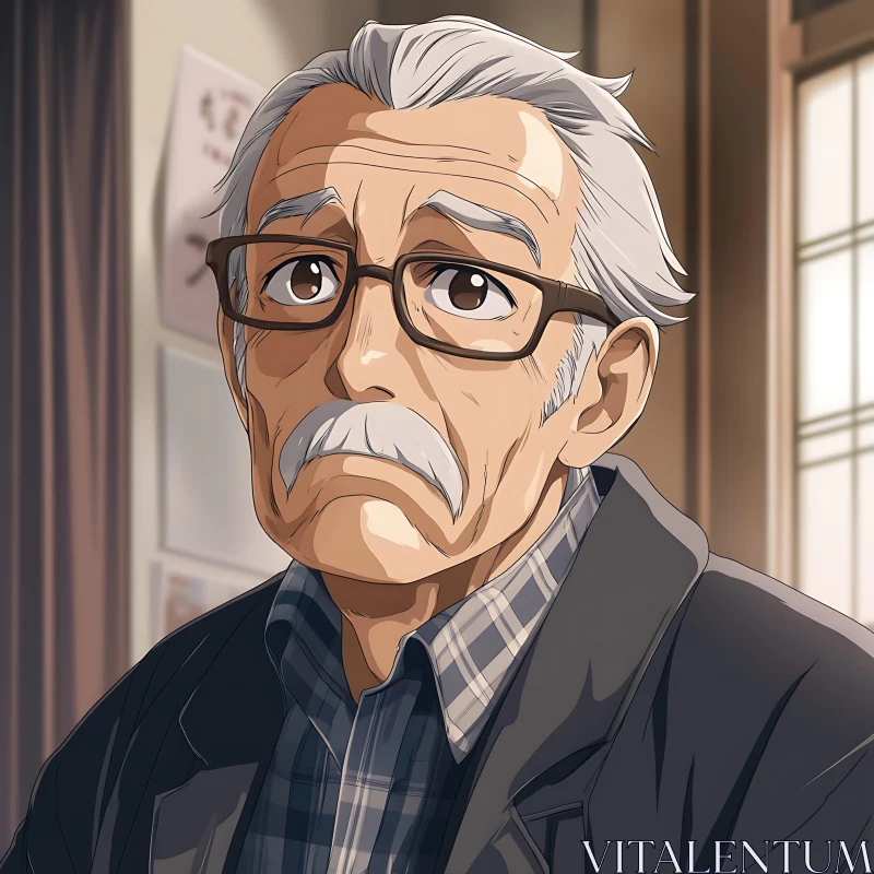 Elderly Man in Anime Style - Portrait Artwork AI Image