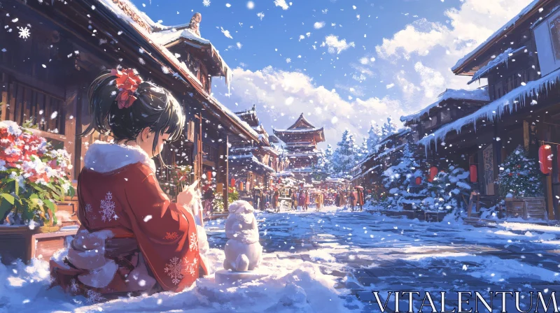 AI ART Peaceful Winter Day in Traditional Japanese Village