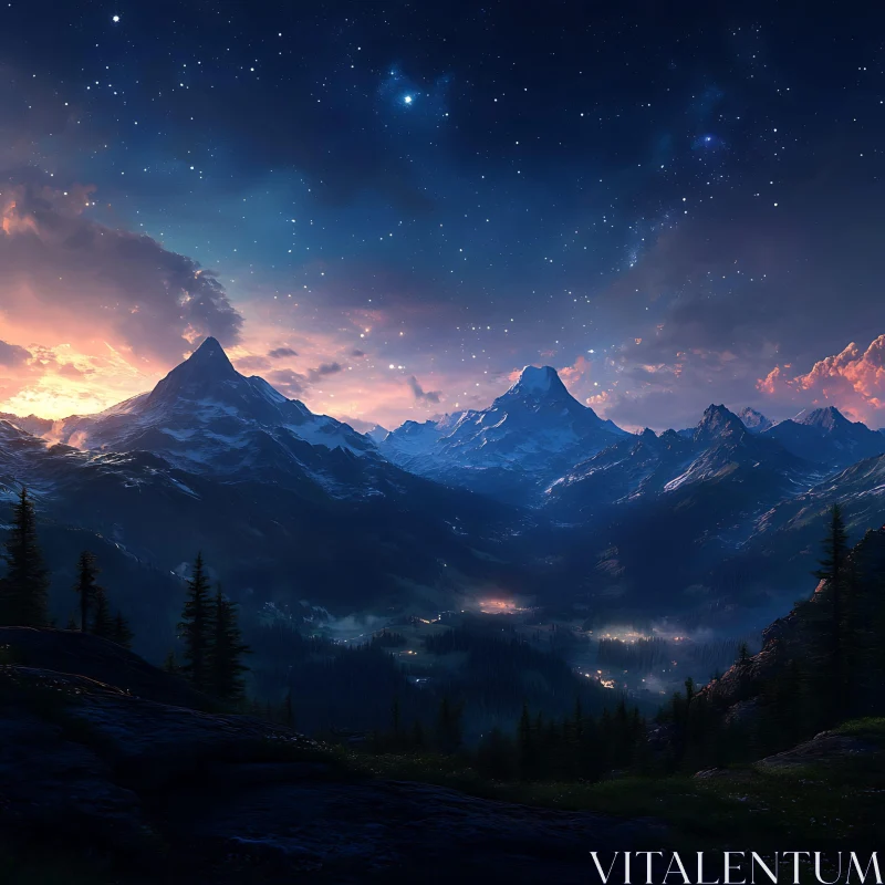 AI ART Night Sky Mountain Range Landscape