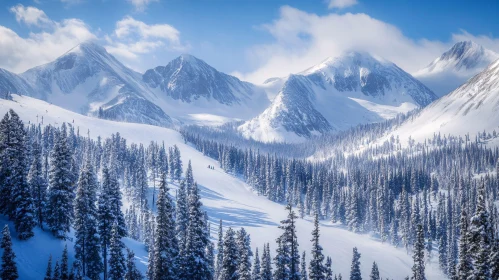 Winter Mountain Landscape with Pine Trees