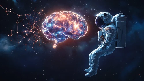 Space Dream: Astronaut and Brain Nebula