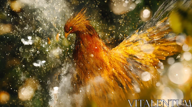 Golden Feathered Phoenix In Magical Light AI Image