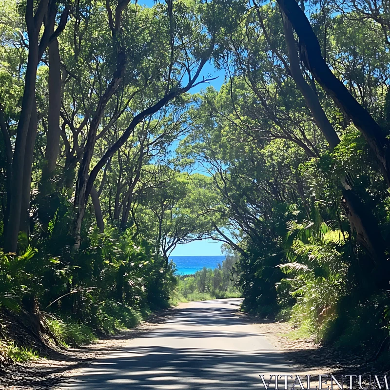 AI ART Forest Road Opening to Sea View