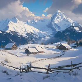 Winter Mountain Cabins Scene