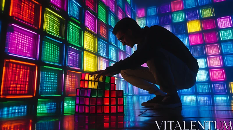 AI ART Man and Colorful Cubes Art