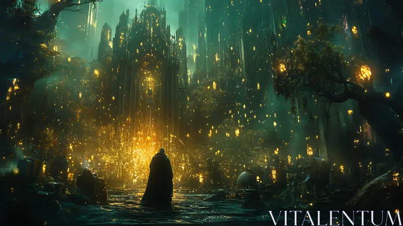 Mystical Lights in Dark Fantasy City AI Image