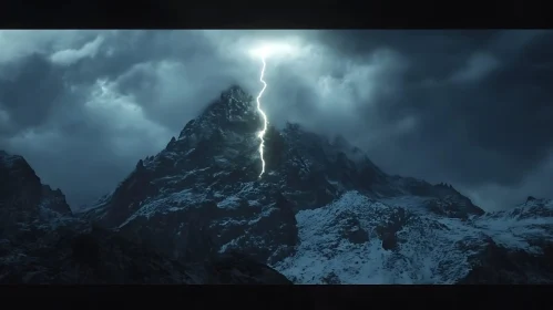 Mountain Peak Illuminated by Lightning