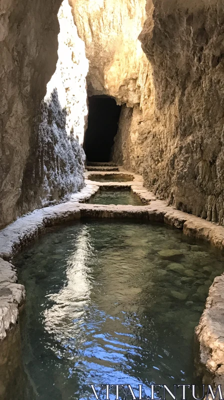 Serene Cave with Reflective Pools AI Image