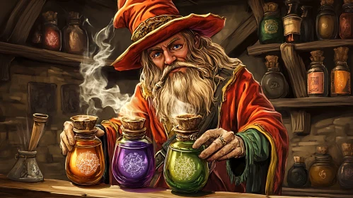 Magical Potion Creation by Wizard