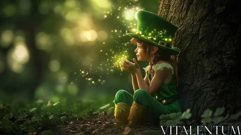 AI ART Magical Leprechaun Girl in the Woods