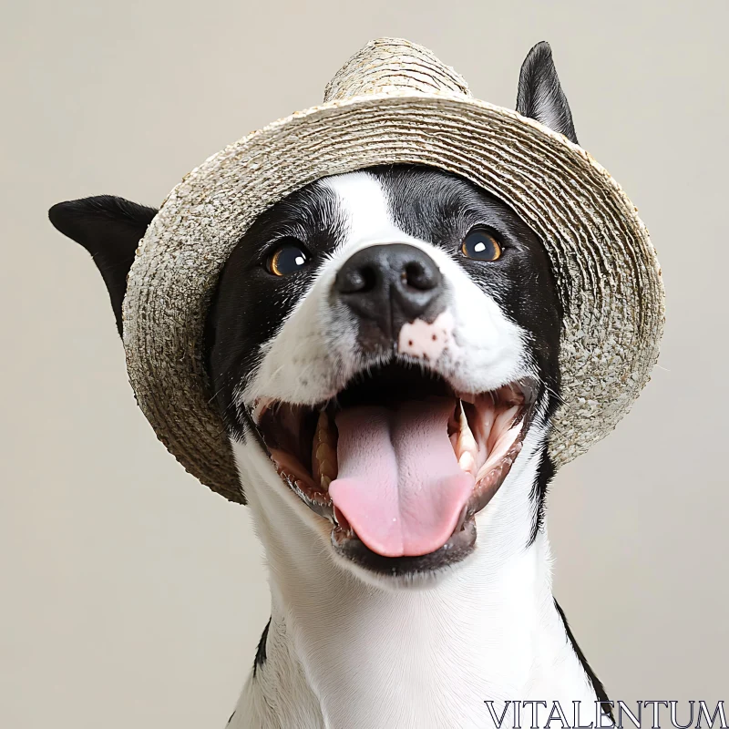 Joyful Black and White Dog in a Hat AI Image