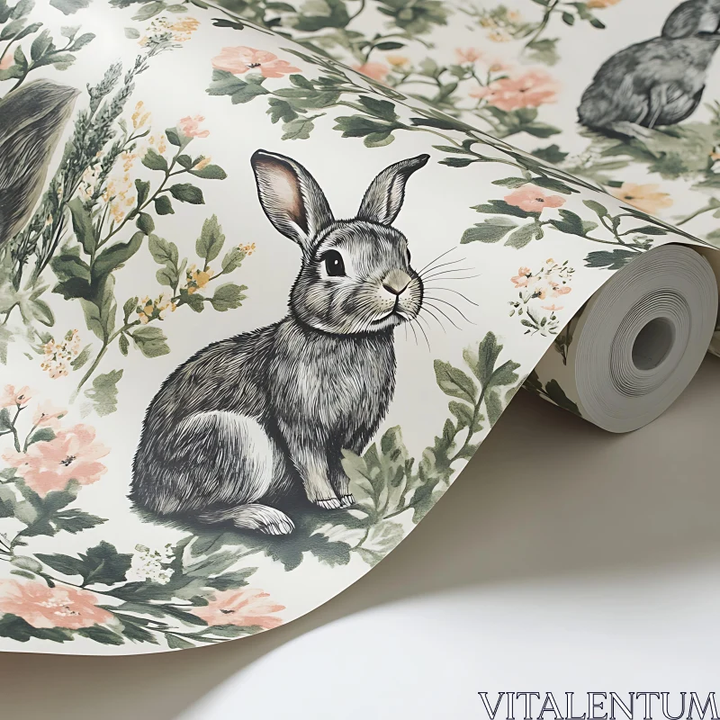 AI ART Rabbit and Flower Design Wallpaper