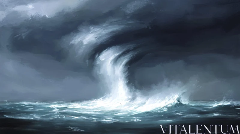 Stormy Sea Painting with Towering Wave AI Image