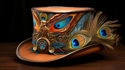 Exquisite Steampunk Peacock Feather Top Hat - Realistic Anamorphic Art