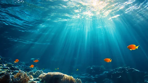 Underwater Scene with Sun Rays and Fish