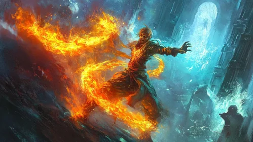 Man Engulfed in Magical Flames