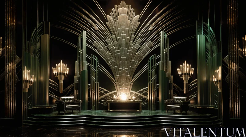 Great Gatsby Inspired Interior Design - Emerald and Gold Deco Style Room AI Image