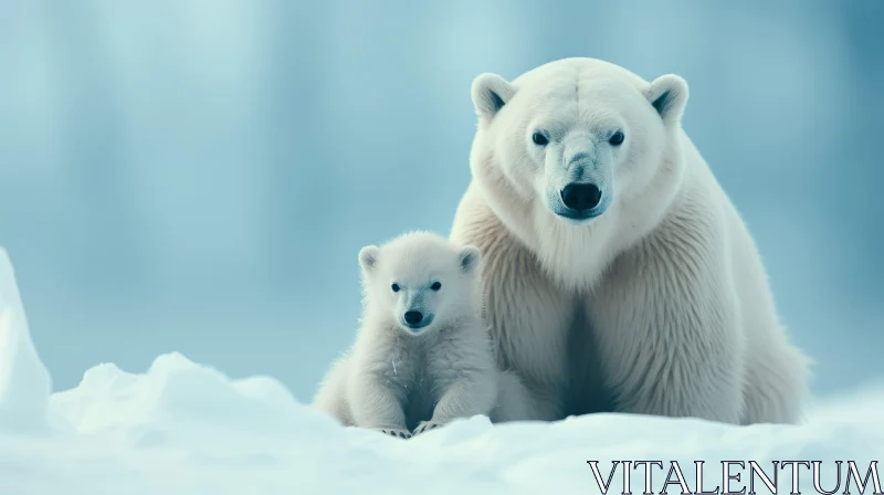 Polar Bear and Cub in Snow - A Majestic Capture of Wildlife AI Image