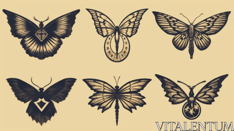 Vintage-Inspired Butterfly Sketches in Neoclassical Style AI Image