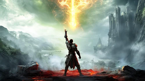 Fantasy Warrior and Glowing Cross