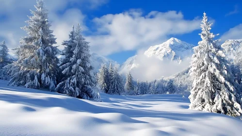 Snowy Mountain Landscape with Trees