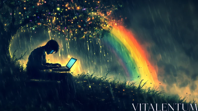 AI ART Coding in the Rain: A Magical Scene