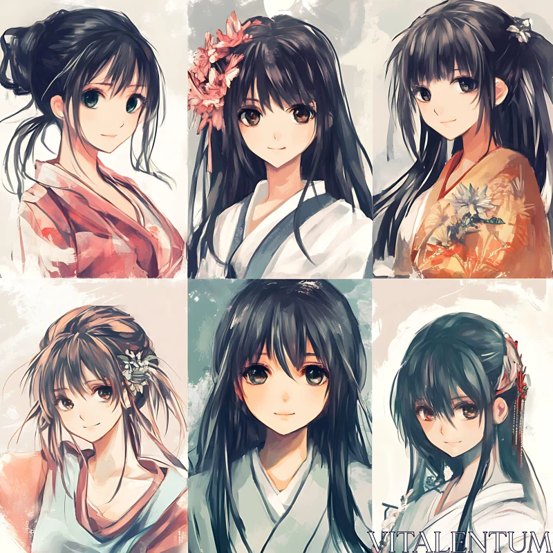 Traditional Japanese Anime Character Portraits AI Image