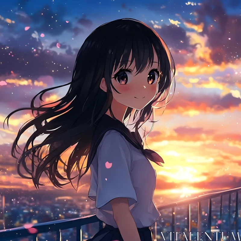 Serene Anime Scene at Sundown AI Image