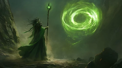 Mystic Figure with Glowing Portal