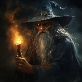 Enigmatic Wizard with Fiery Staff