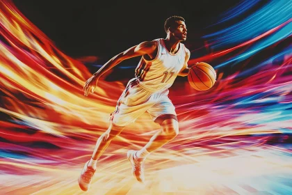 Dynamic Action Shot of a Basketball Player in Motion AI Generated Image