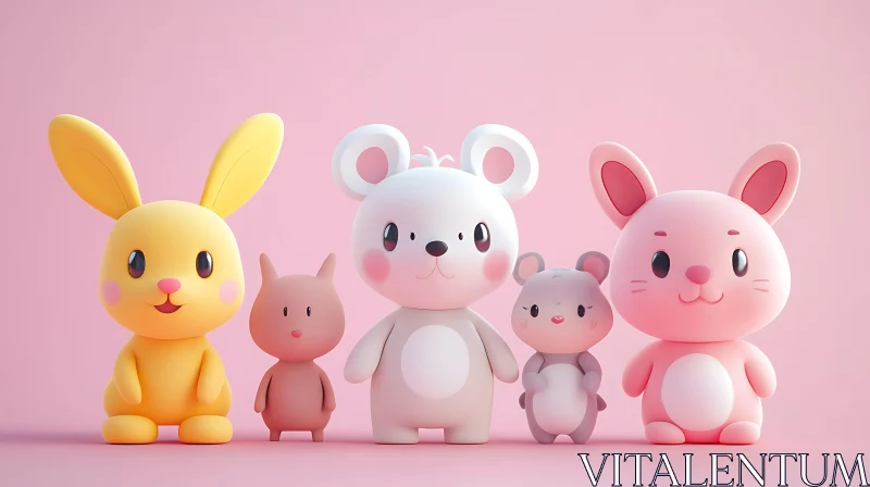 Cute Pastel Animal Character Group AI Image