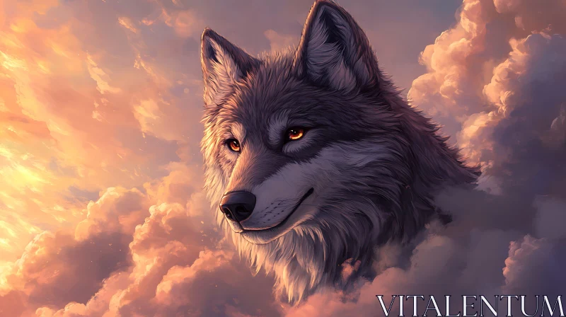 Ethereal Wolf Among the Clouds AI Image