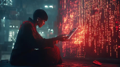 Digital Contemplation in a Cyberpunk Setting