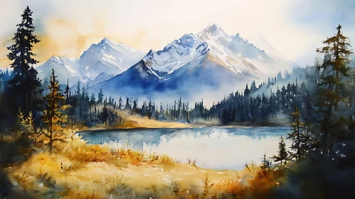 Watercolor Mountain Serenity