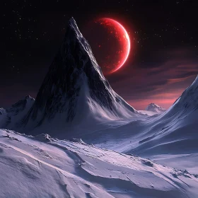 Red Planet Above Snowy Mountains