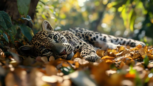 Leopard in the Autumn Foliage