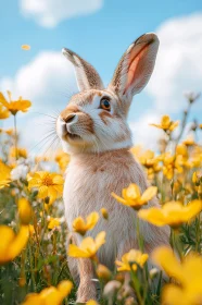 Bunny among Yellow Flowers