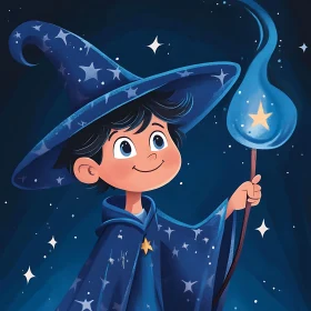 Whimsical Wizard with Starry Magic