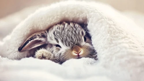 Sleepy Rabbit Portrait in Warm Blanket