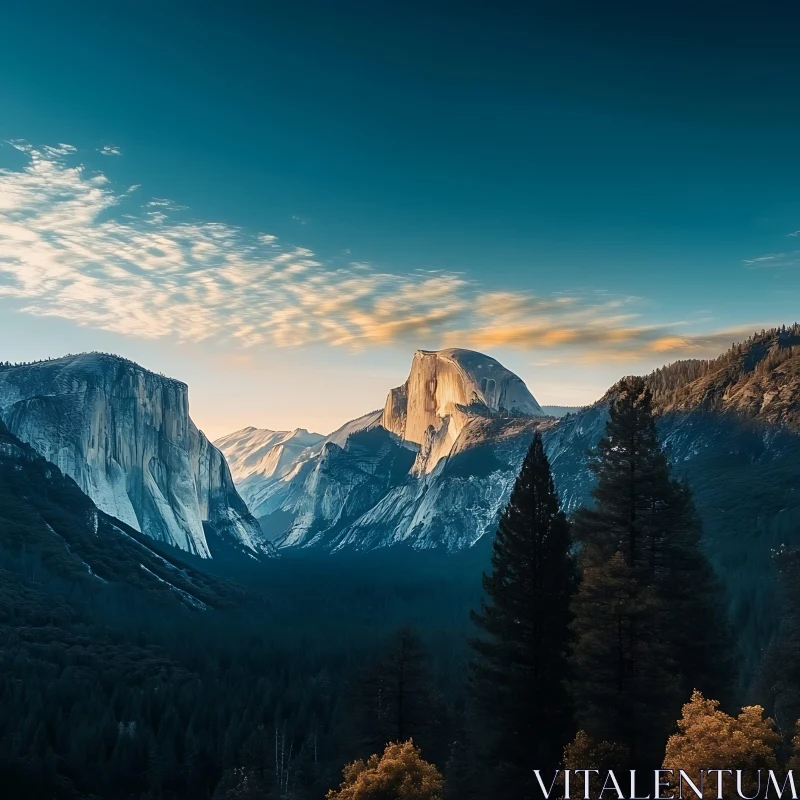 Serene Mountains Under Azure Skies AI Image