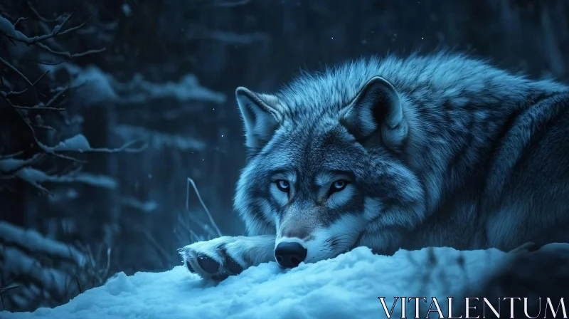 AI ART Lone Wolf Resting in Snow