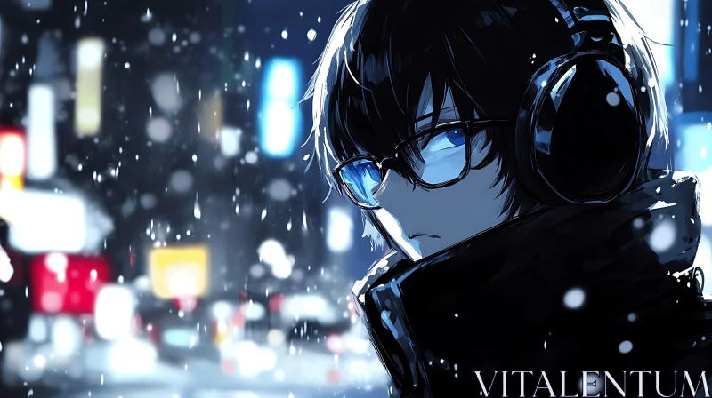 AI ART Urban Snowfall with Anime Persona