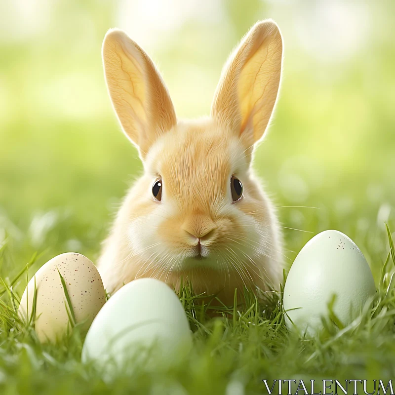 Springtime Bunny and Easter Eggs AI Image