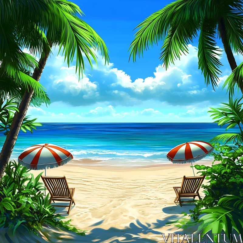 Seaside Relaxation Under the Palms AI Image