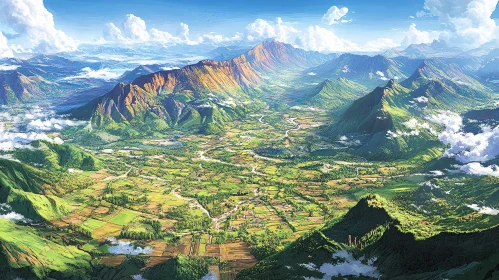 Lush Valley Surrounded by Mountains