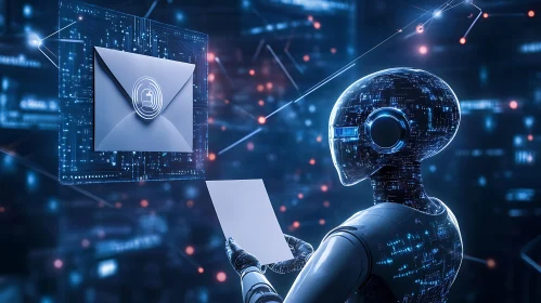 AI Robot Holding Digital Mail