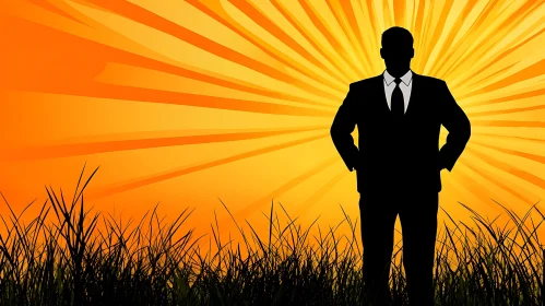 Confident Businessman Silhouette at Sunset